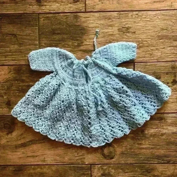 VTG handmade handcrafted crochet blue newborn infant sweater? top? - Picture 1 of 3